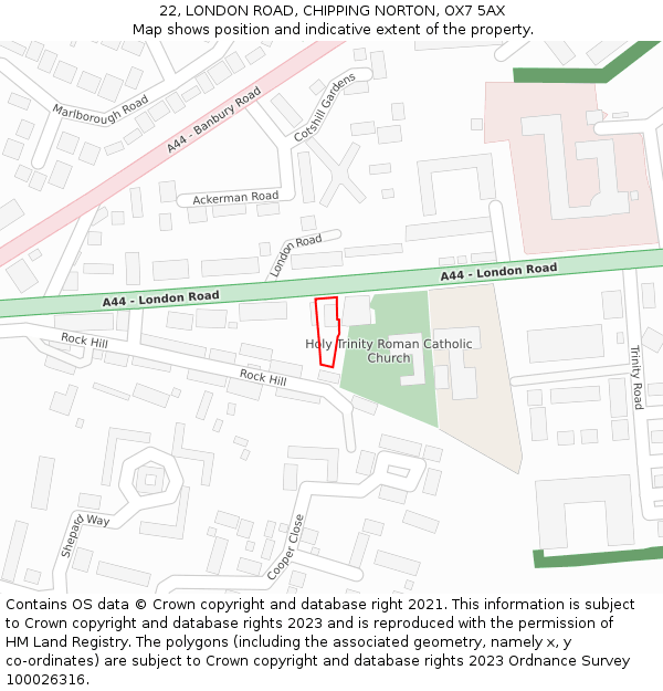 22, LONDON ROAD, CHIPPING NORTON, OX7 5AX: Location map and indicative extent of plot