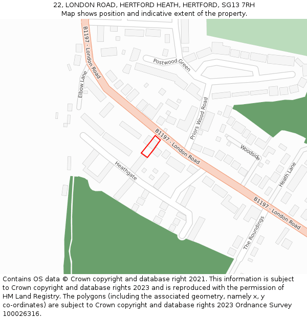 22, LONDON ROAD, HERTFORD HEATH, HERTFORD, SG13 7RH: Location map and indicative extent of plot