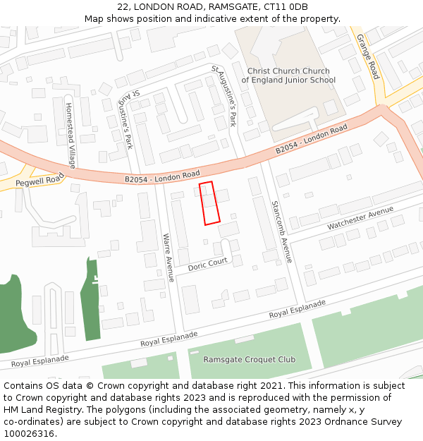 22, LONDON ROAD, RAMSGATE, CT11 0DB: Location map and indicative extent of plot