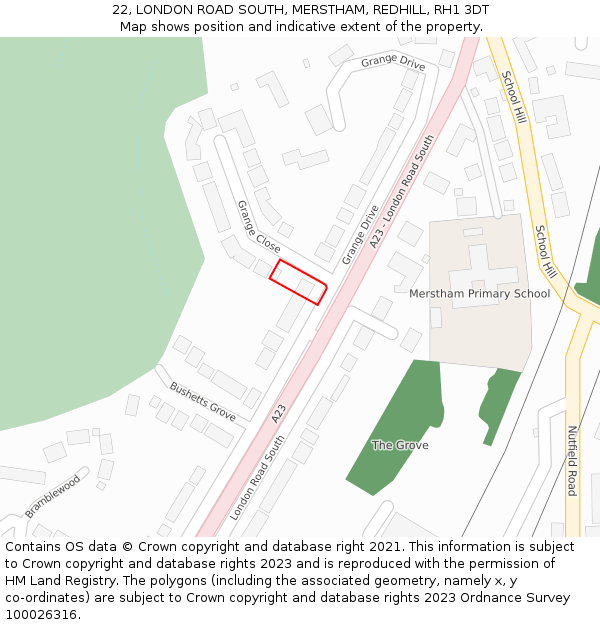 22, LONDON ROAD SOUTH, MERSTHAM, REDHILL, RH1 3DT: Location map and indicative extent of plot