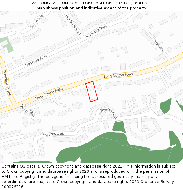 22, LONG ASHTON ROAD, LONG ASHTON, BRISTOL, BS41 9LD: Location map and indicative extent of plot