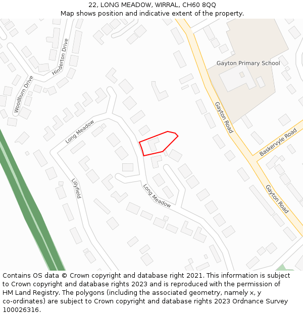 22, LONG MEADOW, WIRRAL, CH60 8QQ: Location map and indicative extent of plot