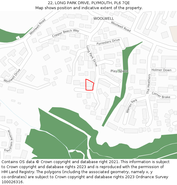 22, LONG PARK DRIVE, PLYMOUTH, PL6 7QE: Location map and indicative extent of plot