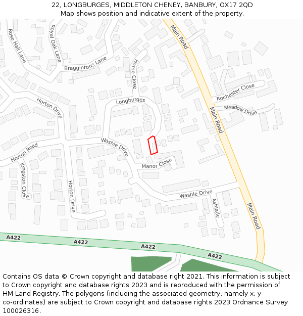 22, LONGBURGES, MIDDLETON CHENEY, BANBURY, OX17 2QD: Location map and indicative extent of plot