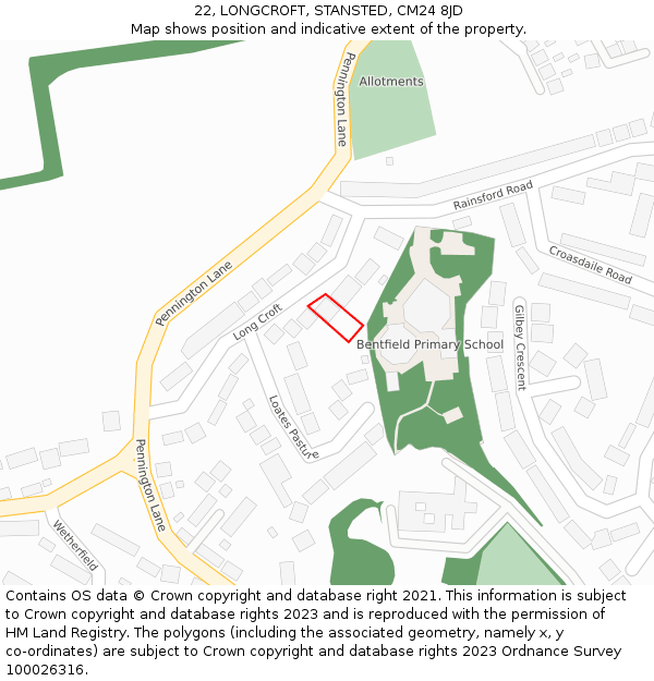 22, LONGCROFT, STANSTED, CM24 8JD: Location map and indicative extent of plot