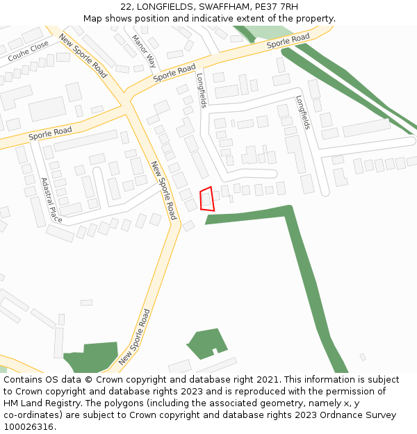 22, LONGFIELDS, SWAFFHAM, PE37 7RH: Location map and indicative extent of plot