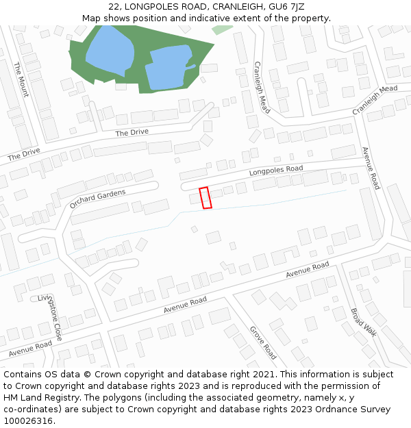 22, LONGPOLES ROAD, CRANLEIGH, GU6 7JZ: Location map and indicative extent of plot