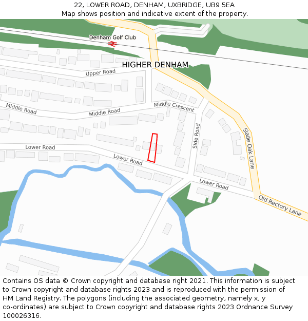 22, LOWER ROAD, DENHAM, UXBRIDGE, UB9 5EA: Location map and indicative extent of plot