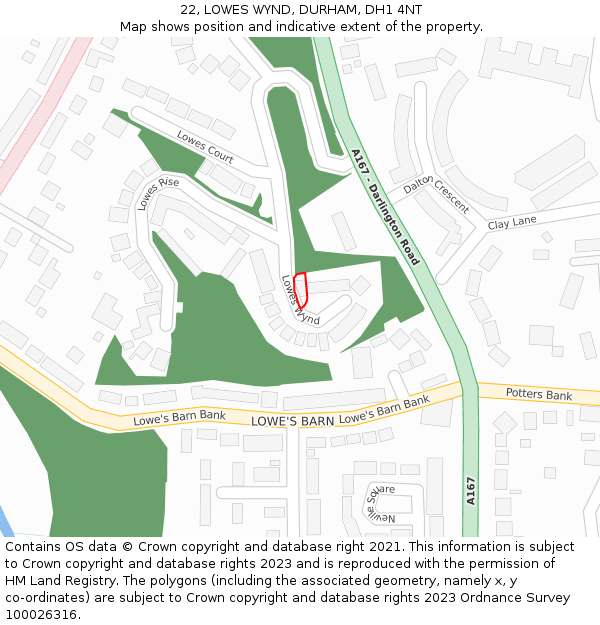 22, LOWES WYND, DURHAM, DH1 4NT: Location map and indicative extent of plot
