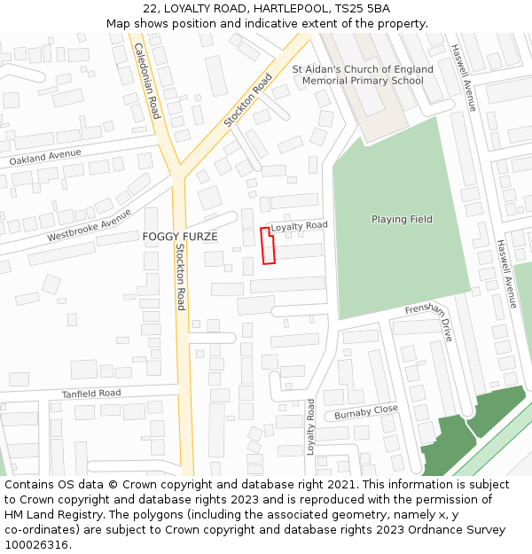 22, LOYALTY ROAD, HARTLEPOOL, TS25 5BA: Location map and indicative extent of plot