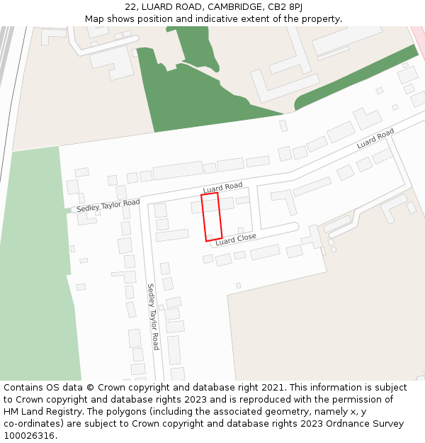 22, LUARD ROAD, CAMBRIDGE, CB2 8PJ: Location map and indicative extent of plot