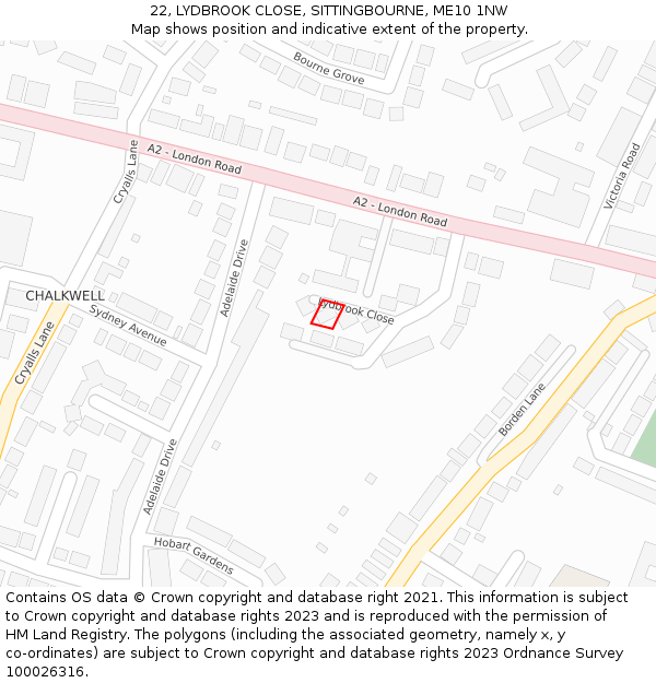 22, LYDBROOK CLOSE, SITTINGBOURNE, ME10 1NW: Location map and indicative extent of plot