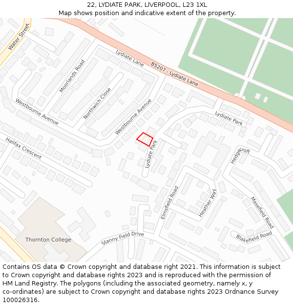 22, LYDIATE PARK, LIVERPOOL, L23 1XL: Location map and indicative extent of plot