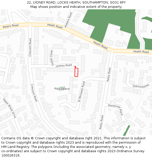 22, LYDNEY ROAD, LOCKS HEATH, SOUTHAMPTON, SO31 6PY: Location map and indicative extent of plot