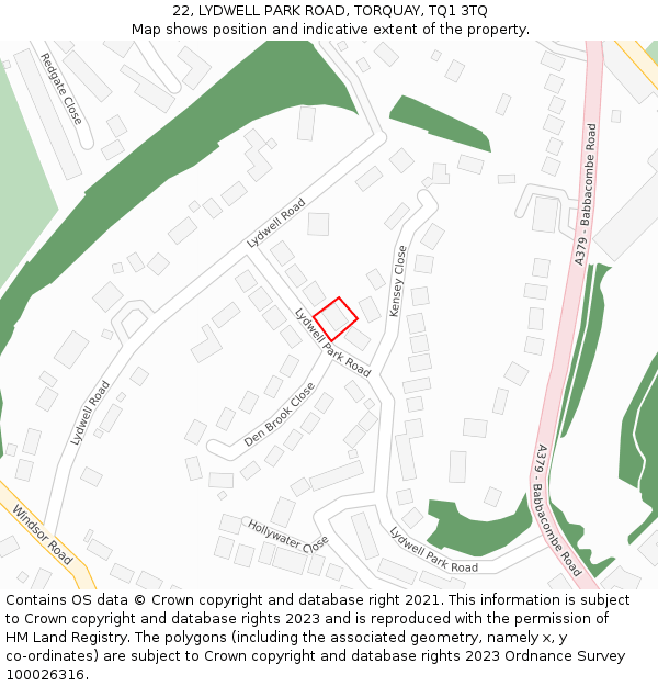 22, LYDWELL PARK ROAD, TORQUAY, TQ1 3TQ: Location map and indicative extent of plot