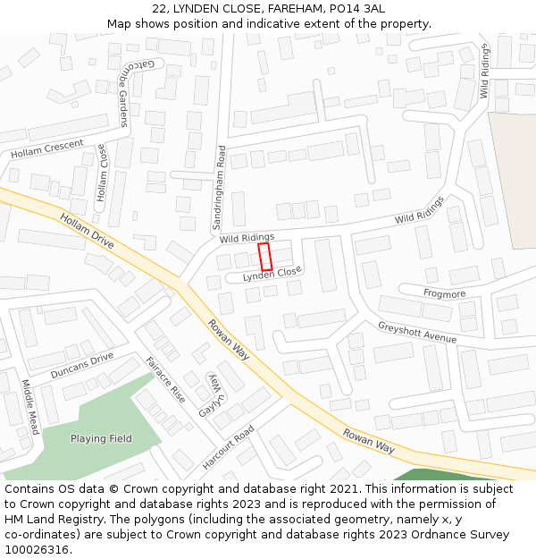 22, LYNDEN CLOSE, FAREHAM, PO14 3AL: Location map and indicative extent of plot