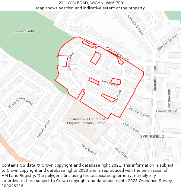 22, LYON ROAD, WIGAN, WN6 7ER: Location map and indicative extent of plot