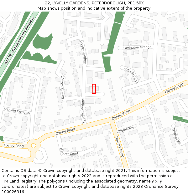 22, LYVELLY GARDENS, PETERBOROUGH, PE1 5RX: Location map and indicative extent of plot