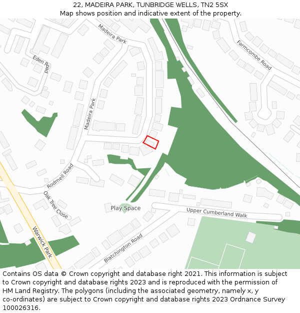 22, MADEIRA PARK, TUNBRIDGE WELLS, TN2 5SX: Location map and indicative extent of plot
