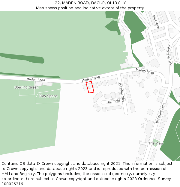 22, MADEN ROAD, BACUP, OL13 8HY: Location map and indicative extent of plot