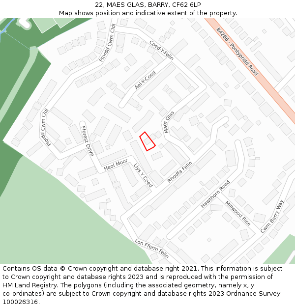 22, MAES GLAS, BARRY, CF62 6LP: Location map and indicative extent of plot