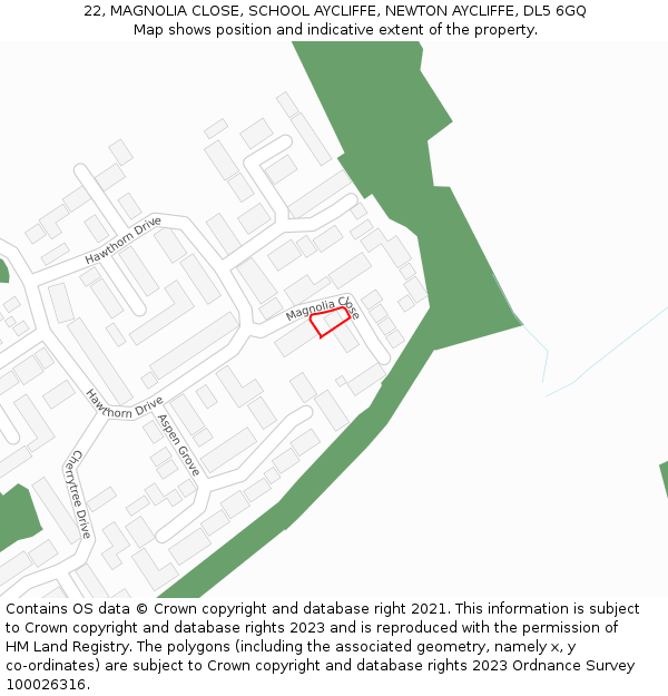 22, MAGNOLIA CLOSE, SCHOOL AYCLIFFE, NEWTON AYCLIFFE, DL5 6GQ: Location map and indicative extent of plot