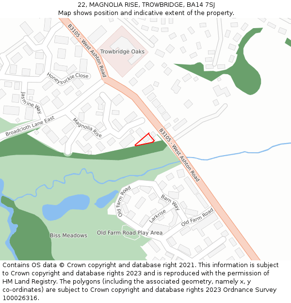 22, MAGNOLIA RISE, TROWBRIDGE, BA14 7SJ: Location map and indicative extent of plot