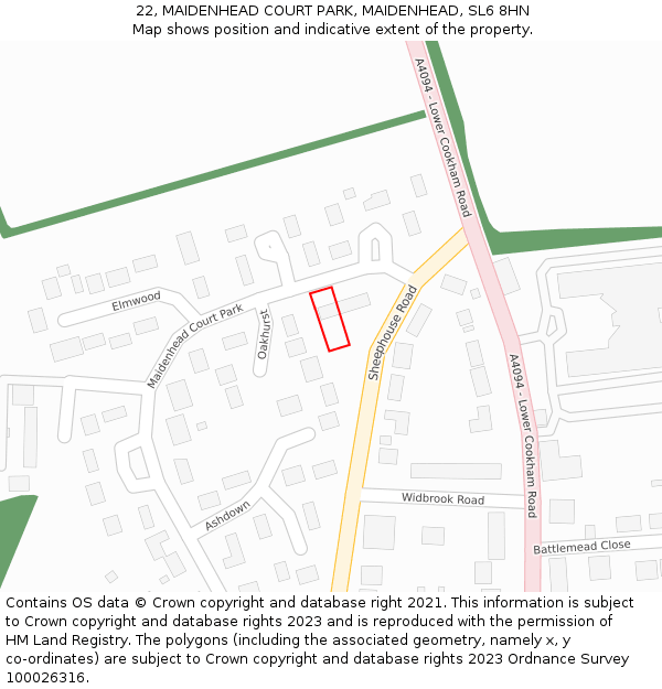 22, MAIDENHEAD COURT PARK, MAIDENHEAD, SL6 8HN: Location map and indicative extent of plot