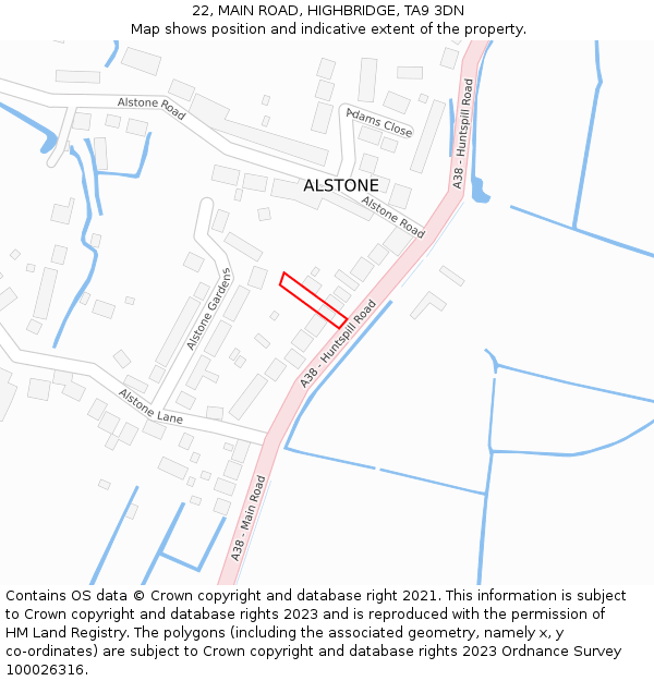 22, MAIN ROAD, HIGHBRIDGE, TA9 3DN: Location map and indicative extent of plot