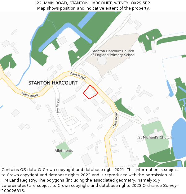 22, MAIN ROAD, STANTON HARCOURT, WITNEY, OX29 5RP: Location map and indicative extent of plot