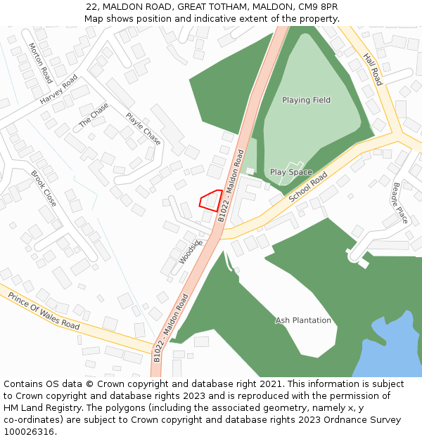 22, MALDON ROAD, GREAT TOTHAM, MALDON, CM9 8PR: Location map and indicative extent of plot