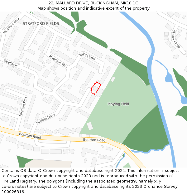 22, MALLARD DRIVE, BUCKINGHAM, MK18 1GJ: Location map and indicative extent of plot