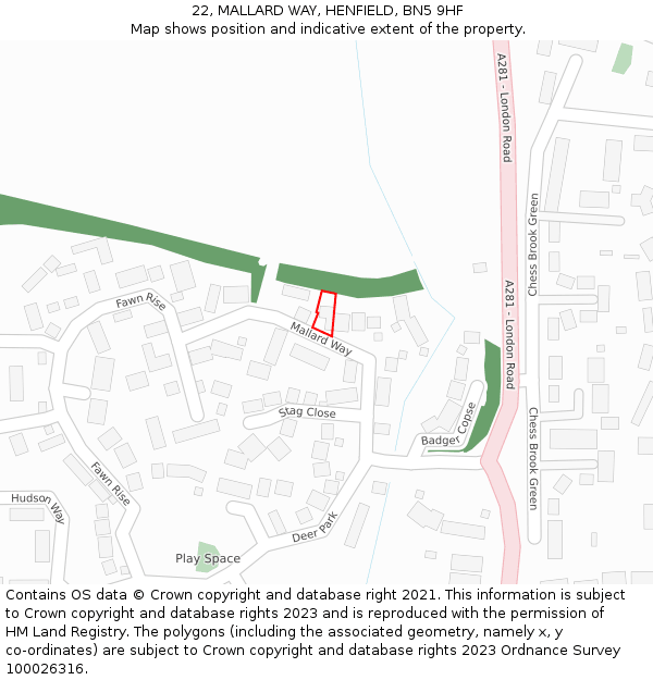 22, MALLARD WAY, HENFIELD, BN5 9HF: Location map and indicative extent of plot