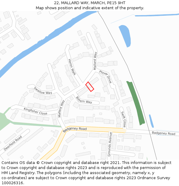 22, MALLARD WAY, MARCH, PE15 9HT: Location map and indicative extent of plot