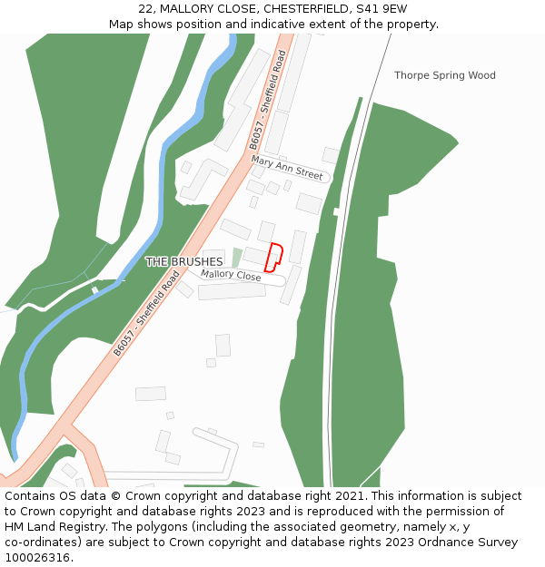 22, MALLORY CLOSE, CHESTERFIELD, S41 9EW: Location map and indicative extent of plot