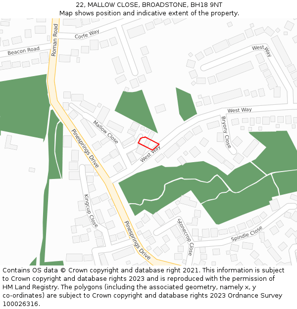 22, MALLOW CLOSE, BROADSTONE, BH18 9NT: Location map and indicative extent of plot