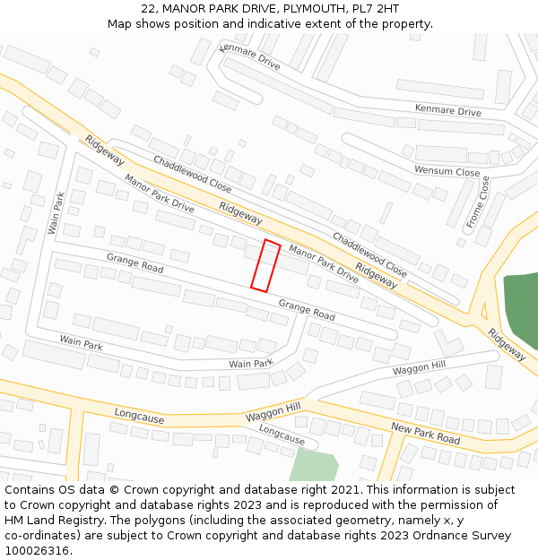 22, MANOR PARK DRIVE, PLYMOUTH, PL7 2HT: Location map and indicative extent of plot