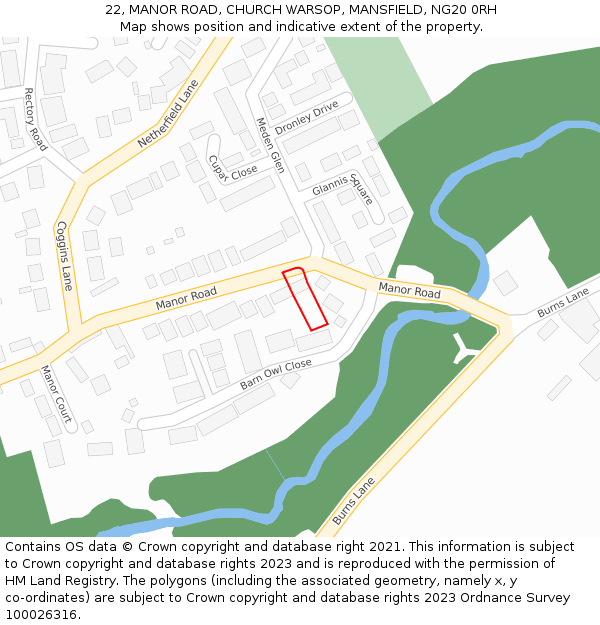 22, MANOR ROAD, CHURCH WARSOP, MANSFIELD, NG20 0RH: Location map and indicative extent of plot