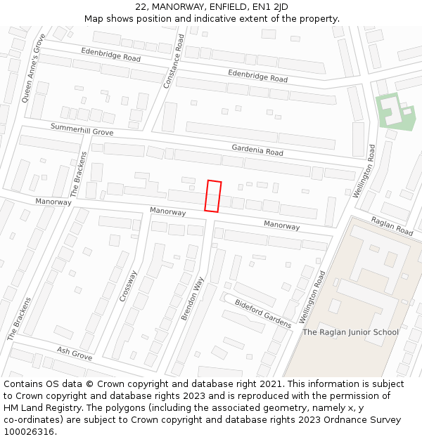 22, MANORWAY, ENFIELD, EN1 2JD: Location map and indicative extent of plot