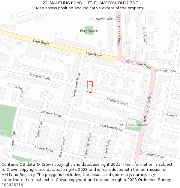 22, MANTLING ROAD, LITTLEHAMPTON, BN17 7DG: Location map and indicative extent of plot