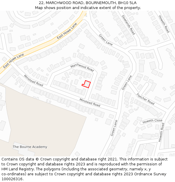 22, MARCHWOOD ROAD, BOURNEMOUTH, BH10 5LA: Location map and indicative extent of plot