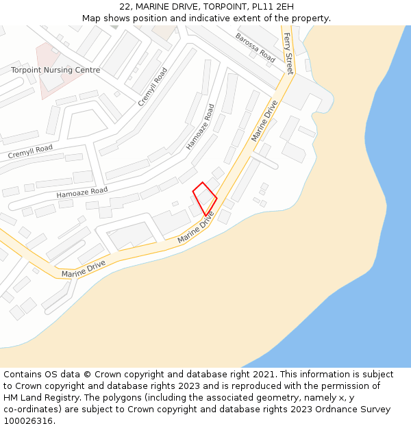 22, MARINE DRIVE, TORPOINT, PL11 2EH: Location map and indicative extent of plot