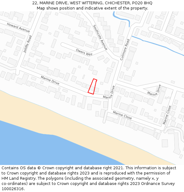 22, MARINE DRIVE, WEST WITTERING, CHICHESTER, PO20 8HQ: Location map and indicative extent of plot