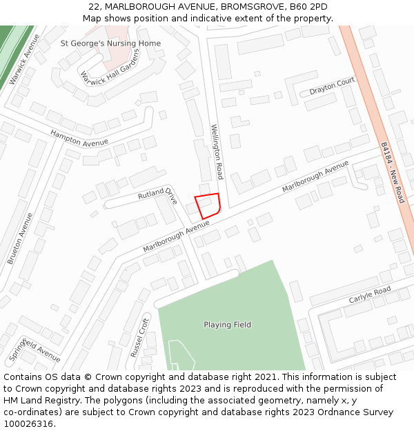 22, MARLBOROUGH AVENUE, BROMSGROVE, B60 2PD: Location map and indicative extent of plot