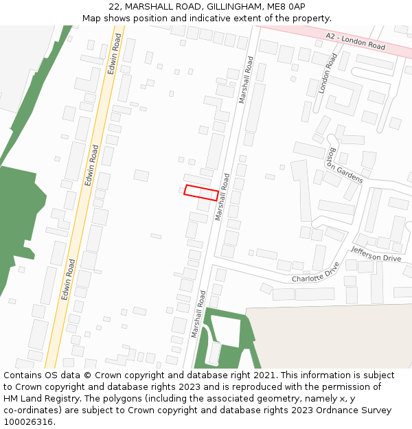 22, MARSHALL ROAD, GILLINGHAM, ME8 0AP: Location map and indicative extent of plot