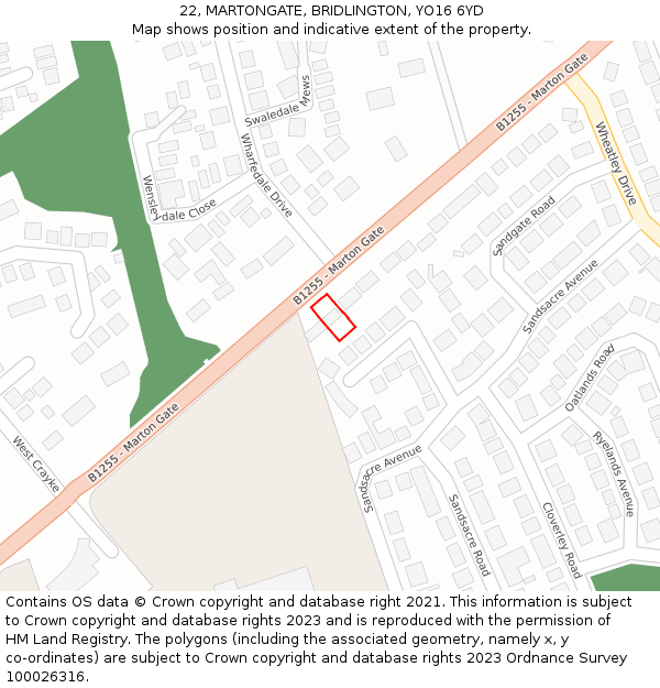 22, MARTONGATE, BRIDLINGTON, YO16 6YD: Location map and indicative extent of plot