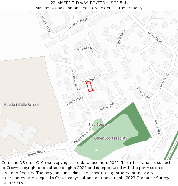 22, MASEFIELD WAY, ROYSTON, SG8 5UU: Location map and indicative extent of plot