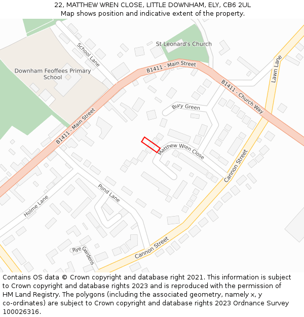 22, MATTHEW WREN CLOSE, LITTLE DOWNHAM, ELY, CB6 2UL: Location map and indicative extent of plot