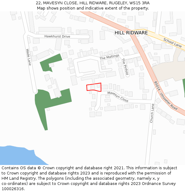 22, MAVESYN CLOSE, HILL RIDWARE, RUGELEY, WS15 3RA: Location map and indicative extent of plot