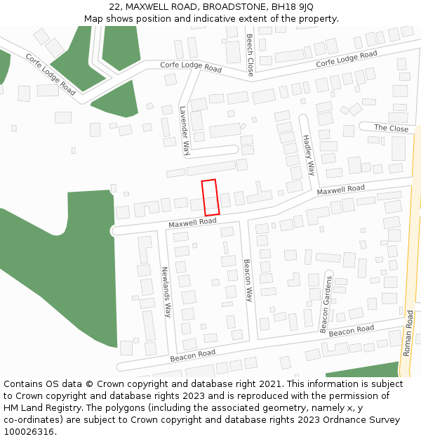 22, MAXWELL ROAD, BROADSTONE, BH18 9JQ: Location map and indicative extent of plot